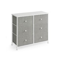 Chest of Drawers 6 Fabric Drawers with Metal Frame Light Grey and White