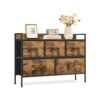 Chest of Drawers for Bedroom 5 Fabric Drawers with Handles Rustic Brown and Ink Black