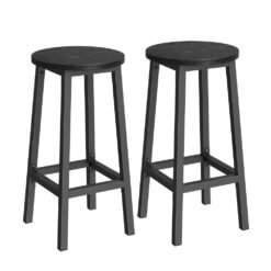Bar Stool Set of 2 Round Chair Steel Frame Classic Beige and White Oak