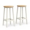 Bar Stool High Seat Metal Frame Classic Beige and White Oak