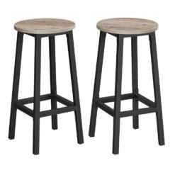 Bar Stool Set of 2 Round Chair Steel Frame Greige and Black