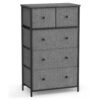 Chest of 5 Fabric Drawers Grey and Black with Wood Grain