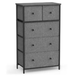 Chest of 5 Fabric Drawers Grey and Black with Wood Grain
