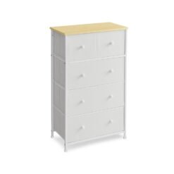 Chest of Drawers Fabric 5-Drawer Storage Organiser Unit White and Oak