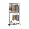 Double-Rod Clothes Rail on Wheels Black