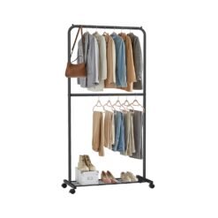 Double-Rod Clothes Rail on Wheels Black