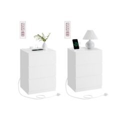 KAILYN Collection Bedside Tables with Power Strip Cloud White