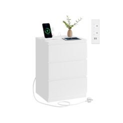 KAILYN Collection Bedside Table with Power Strip Cloud White