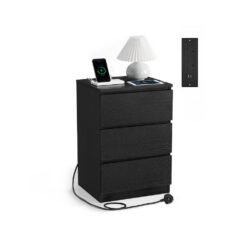 KAILYN Collection - Bedside Table with Power Strip Ebony Black