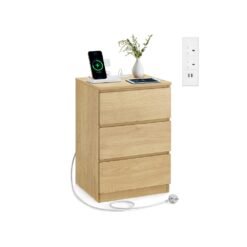 KAILYN Collection - Bedside Table with Power Strip Straw Yellow