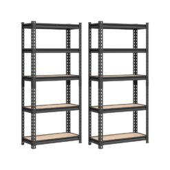 Set of 2 5-Tier Shelving Unit Storage Shelves 30 x 75 x 150 cm Load 875 kg Black