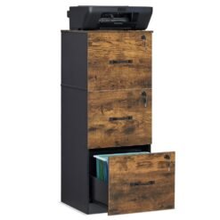 File Cabinet Filing Cabinet for Home Offic with 3 Lockable Drawers Rustic Brown and Ink Black