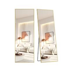 Full Length Mirror Rectangle Full Body Floor Mirror with Stand 160 x 50 cm, Pale Gold