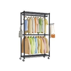 Rolling Portable Wardrobe with Adjustable Shelves and Hanging Rails 40 x 90 x 199 cm Ink Black