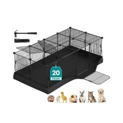 Small Animal Playpen Cage with Waterproof Mat 20 Panels 123 x 63 x 41.5 cm Ink Black