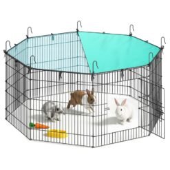 Small Animal Playpen with Roof 8 Panels 138 x 138 x 60 cm Ink Black