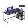 L Shaped Corner Desk 120 x 80 cm with Power Outlets 2 USB Ports Ebony Black
