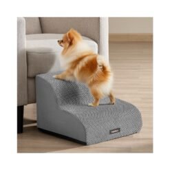2-Step Dog Stairs Waffle-Patterned Corduroy Dog Steps for Bed Dove Grey