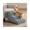 3-Step Dog Stairs Waffle-Patterned Corduroy Dog Steps for Bed Dove Grey