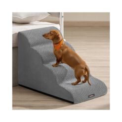 4-Step Dog Stairs Waffle-Patterned Corduroy Dog Steps for Bed Dove Grey