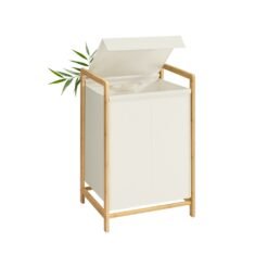2-Compartment Laundry Basket Dirty Laundry Hamper 100 L,Cream White
