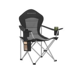 Folding Outdoor Chair with Wide Seat and High Back Black and Grey