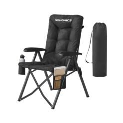 95°-150° Reclining Camping Chair with Padded Seat and Cup Holder Black