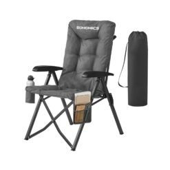 95°-150° Reclining Camping Chair with Padded Seat and Cup Holder Grey
