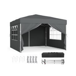 3m x 3m Pop Up Gazebo with Sides for Garden and Patio with UV Protection Dark Grey