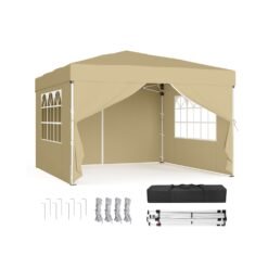 3m x 3m Pop Up Gazebo with Sides for Garden and Patio with UV Protection Beige