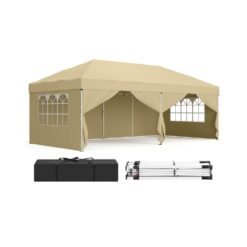 3m x 6m Pop Up Gazebo with 6 Sides for Garden and Patio with UV Protection Beige