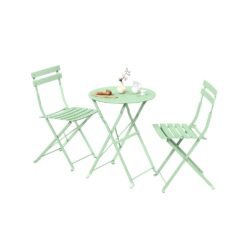 Folding Outdoor Bistro Set with Table and 2 Chairs for Balcony and Garden Smoke Green
