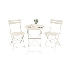 Folding Outdoor Bistro Set with Table and 2 Chairs for Balcony and Garden Cappuccino Beige