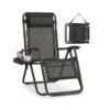 Folding Zero Gravity Reclining Chairs Set with Tray and Adjustable Headrest Black