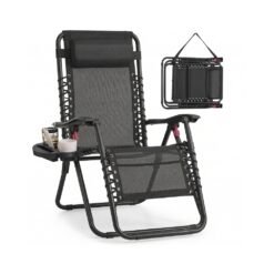 Folding Zero Gravity Reclining Chairs Set with Tray and Adjustable Headrest Black