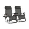 Set of 2 Folding Zero Gravity Reclining Chairs Set with Tray and Adjustable Headrest Black