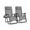 Set of 2 Folding Zero Gravity Reclining Chairs Set with Tray and Adjustable Headrest Dark Grey