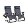 Set of 2 Folding Zero Gravity Reclining Chairs Set with Tray and Adjustable Headrest Dark Blue