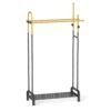 Double Rods Garment Rack Freestanding Clothing Rack with 5 Hooks-Golden
