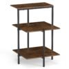 3-Tier Side Table Square End Table with Open Storage Shelves-RusticBrown
