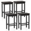 Set of 4 Bar Stools with Padded Seat and Footrest-Brown