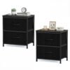 Nightstand Set of 2 End Table with Fabric Drawers for Bedroom-Black
