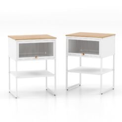 3-Tier Side Table with Storage Shelf for Living Room and Bedroom Set of 2-White