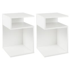 S-Shaped Side Table with 2 Open Compartments for Small Space Set of 2-White