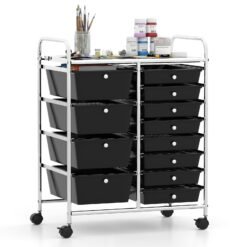 Storage Cart with 2-Size Drawer Rolling Cart Large Countertop Side Handles-Black