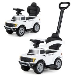 3-In-1 Push Car for Toddlers Licensed Ford with LED Headlights-White