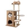 122CM Wooden Cat Tree with 2-floor Condo and Cute Top Perch-Natural