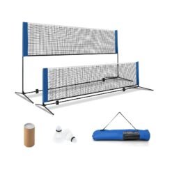 Portable Badminton Net with Poles and Carrying Bag for Lawn-Blue