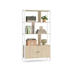 Bookshelf 4 Shelves Stable Steel Structure Natural Beige and Cloud White