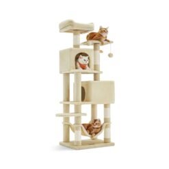 Cat Tree Stable Cat Tower 2 Plush Perches 143cm Beige